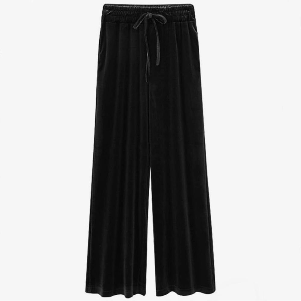 Black Wide Leg Velvet Pants